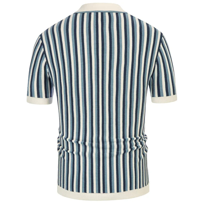 Polo en polyester à rayures verticales – Chemise business respirante pour homme