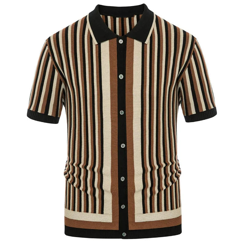 Polo en polyester à rayures verticales – Chemise business respirante pour homme
