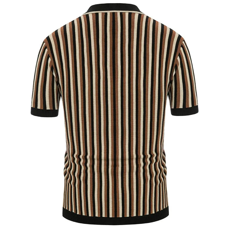 Polo en polyester à rayures verticales – Chemise business respirante pour homme