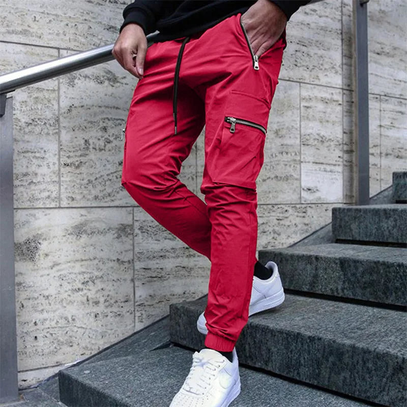 Pantalon cargo slim streetwear avec poches et poignets zippés