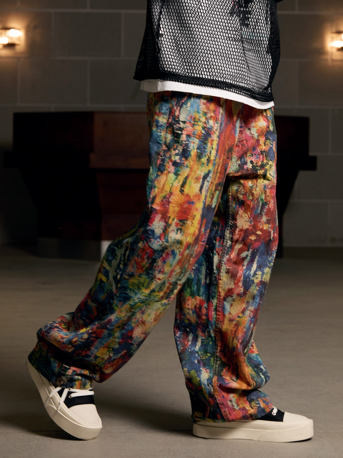 Jean streetwear à imprimé abstrait pour homme - Pantalon large et ample