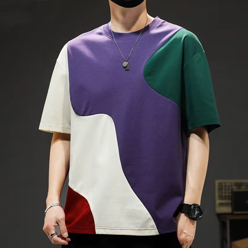 T-shirt Crossover à Panneaux pour Homme – Streetwear Oversize