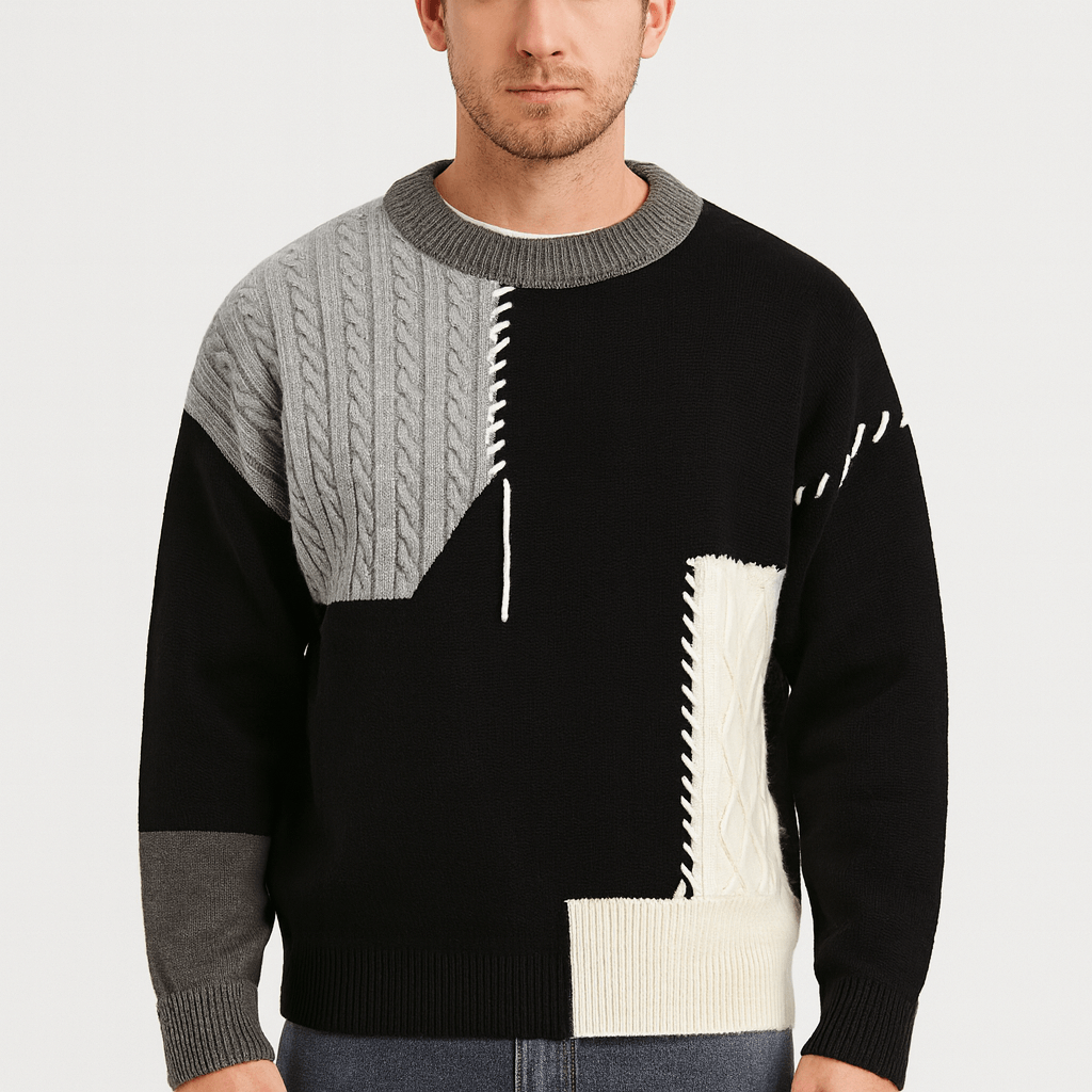 Solvsvanen | Pull ample en maille à motif patchwork