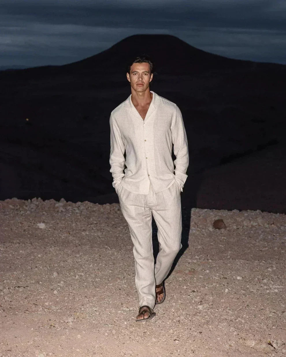 Ensemble Homme Décontracté, Chemise Col Cubain et Pantalon Léger, Style Estival Chic