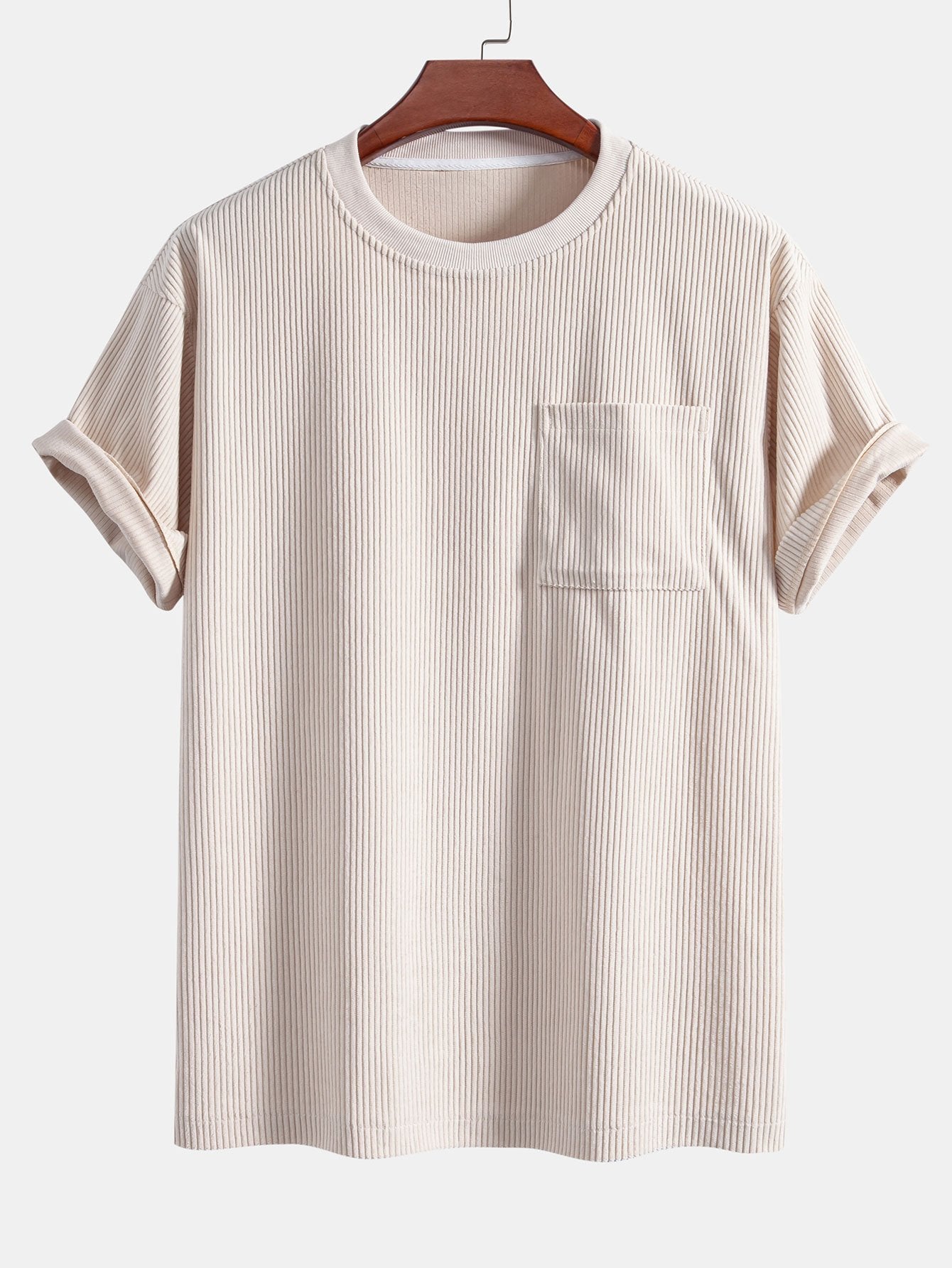 T-shirt oversize en velours côtelé avec poche – Coupe décontractée