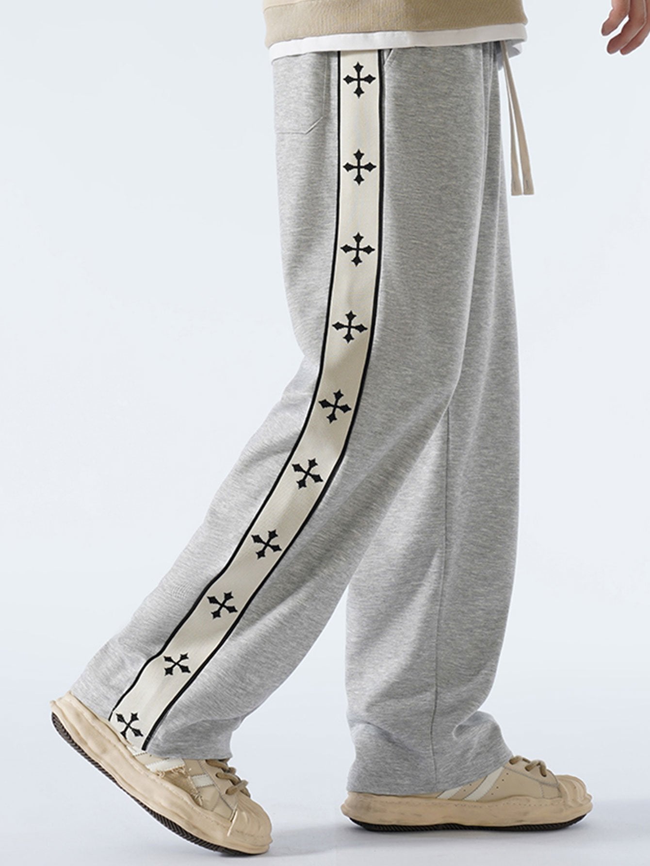 Pantalon coupe droite à rayures croisées et coupe décontractée