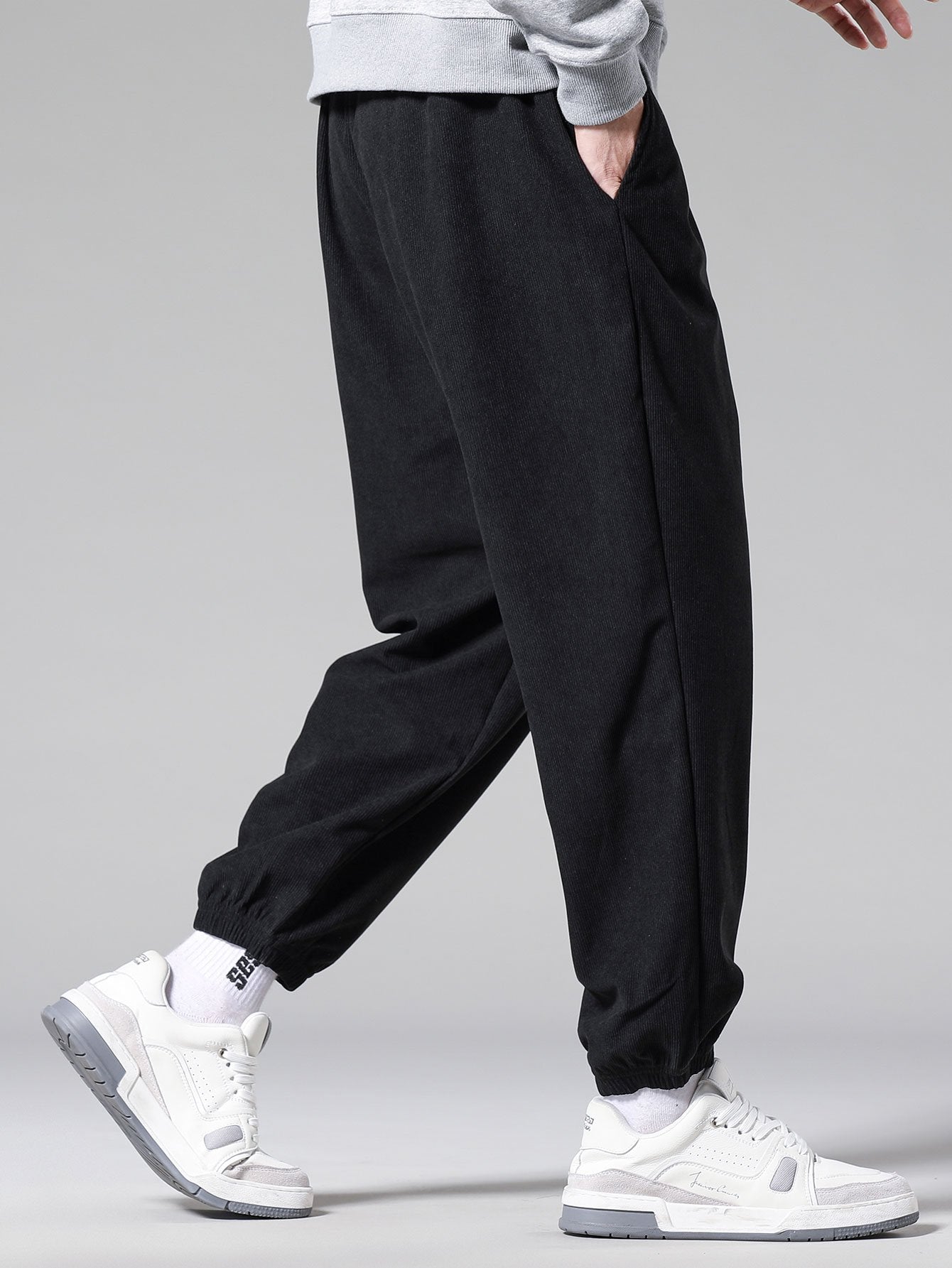 Pantalon de survêtement en velours côtelé avec cordon de serrage pour homme