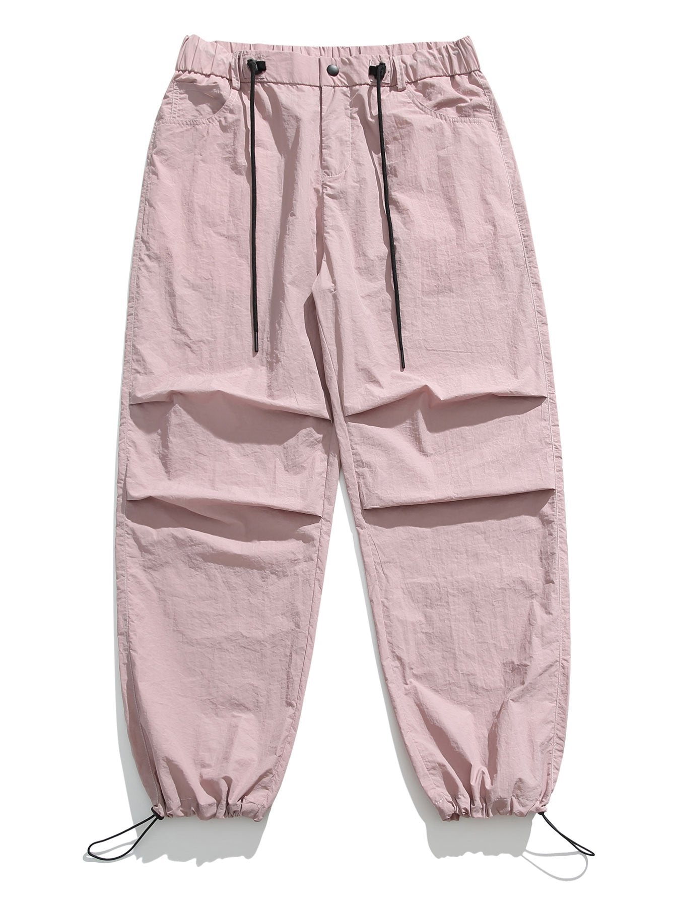 Pantalon droit parachute à taille élastique avec cordon de serrage pour homme