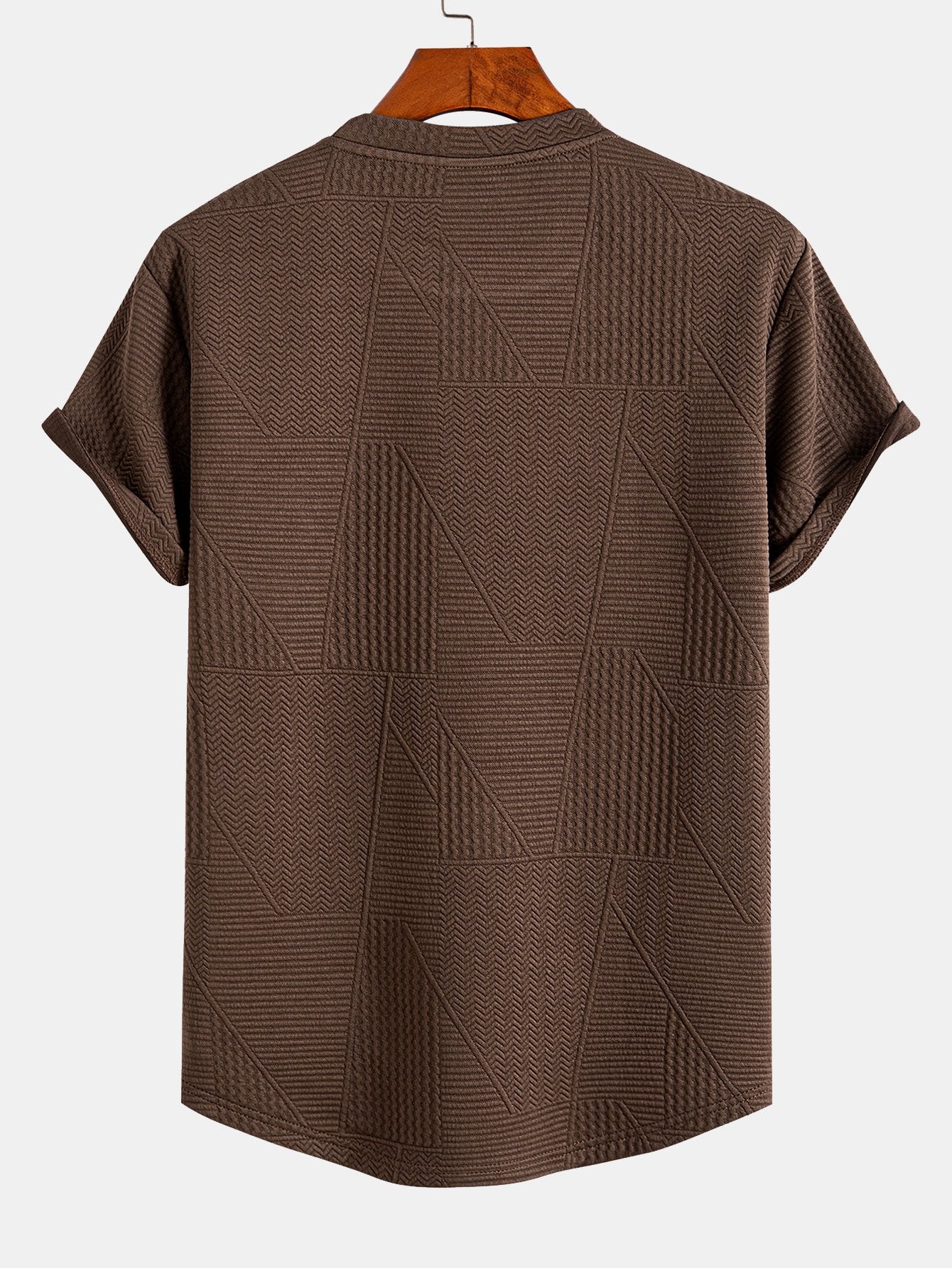 T-shirt à manches courtes en jacquard géométrique – Motif décontracté avec ourlet à nœud