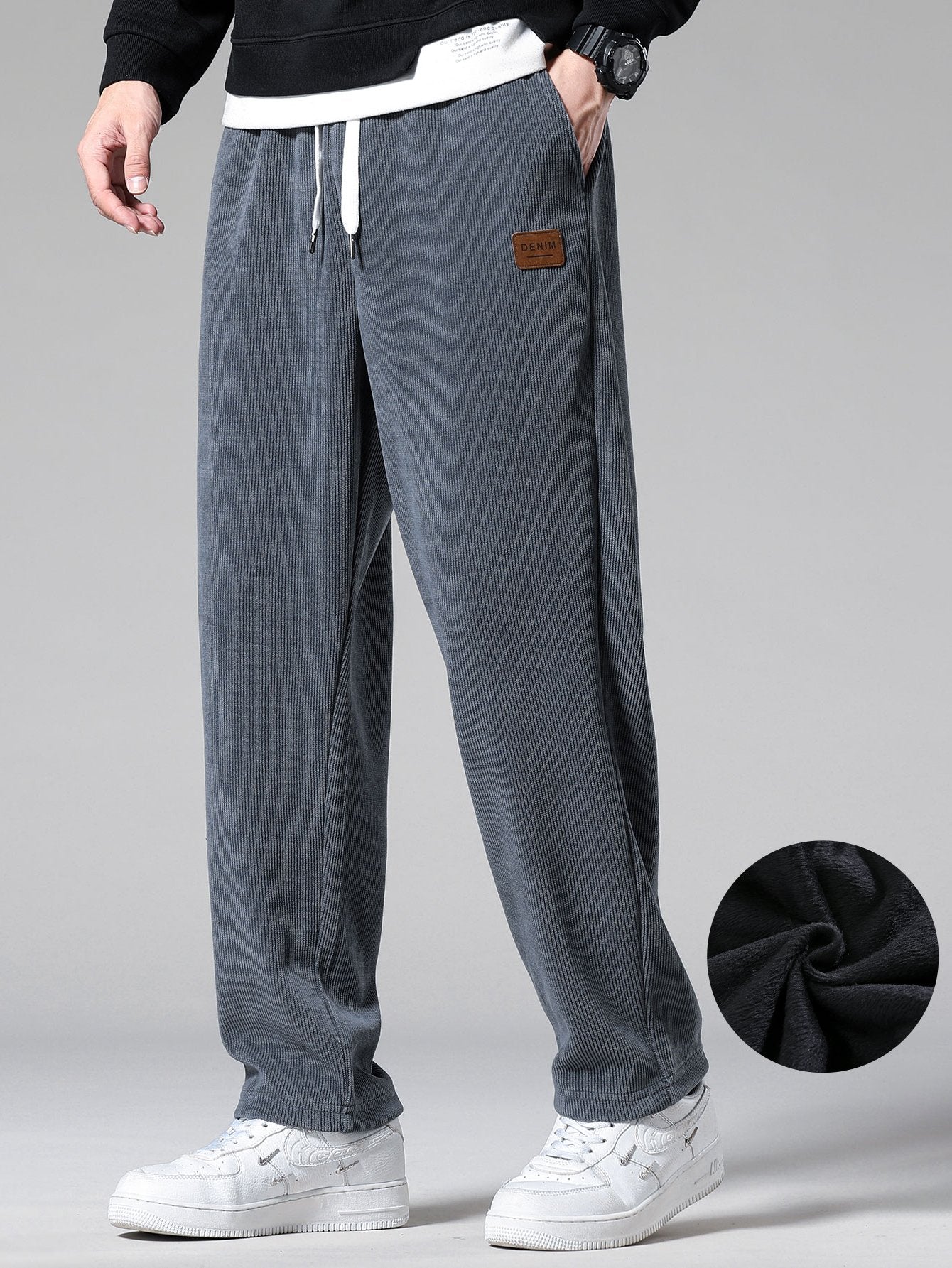 Pantalon élégant en velours côtelé à jambe droite doublé polaire pour homme