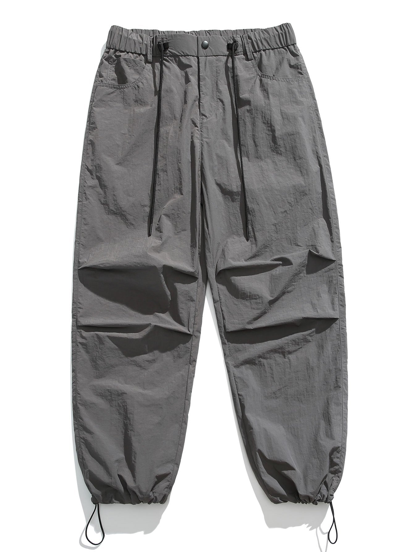 Pantalon droit parachute à taille élastique avec cordon de serrage pour homme