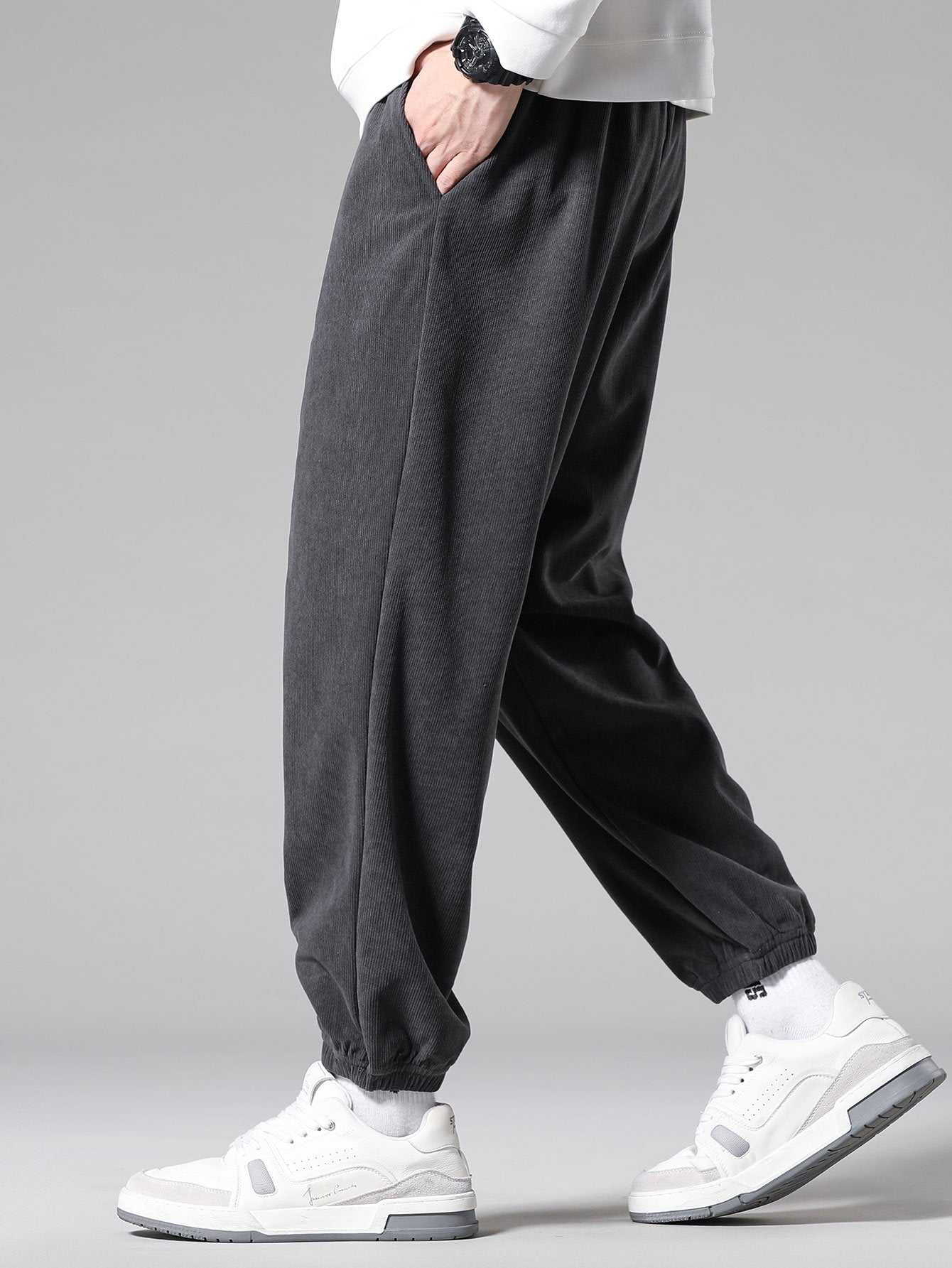 Pantalon de survêtement en velours côtelé avec cordon de serrage pour homme