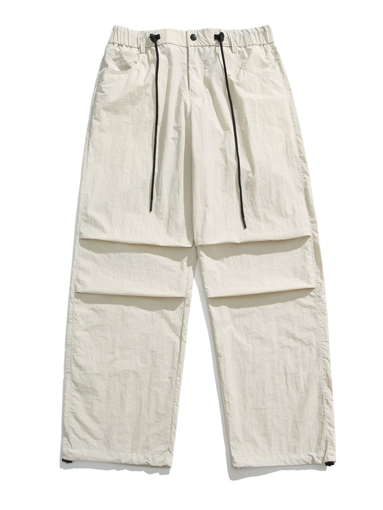 Pantalon droit parachute à taille élastique avec cordon de serrage pour homme