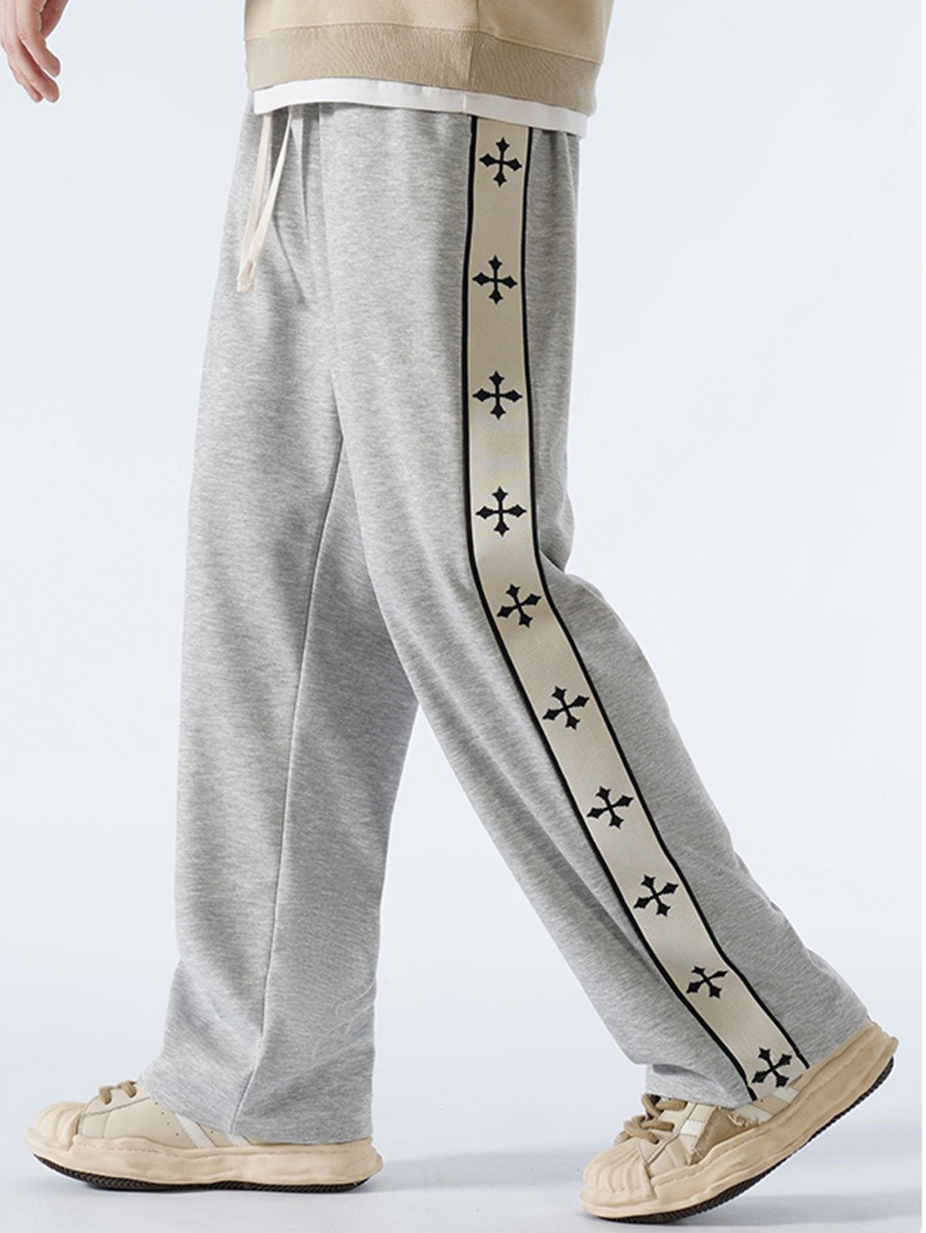 Pantalon coupe droite à rayures croisées et coupe décontractée