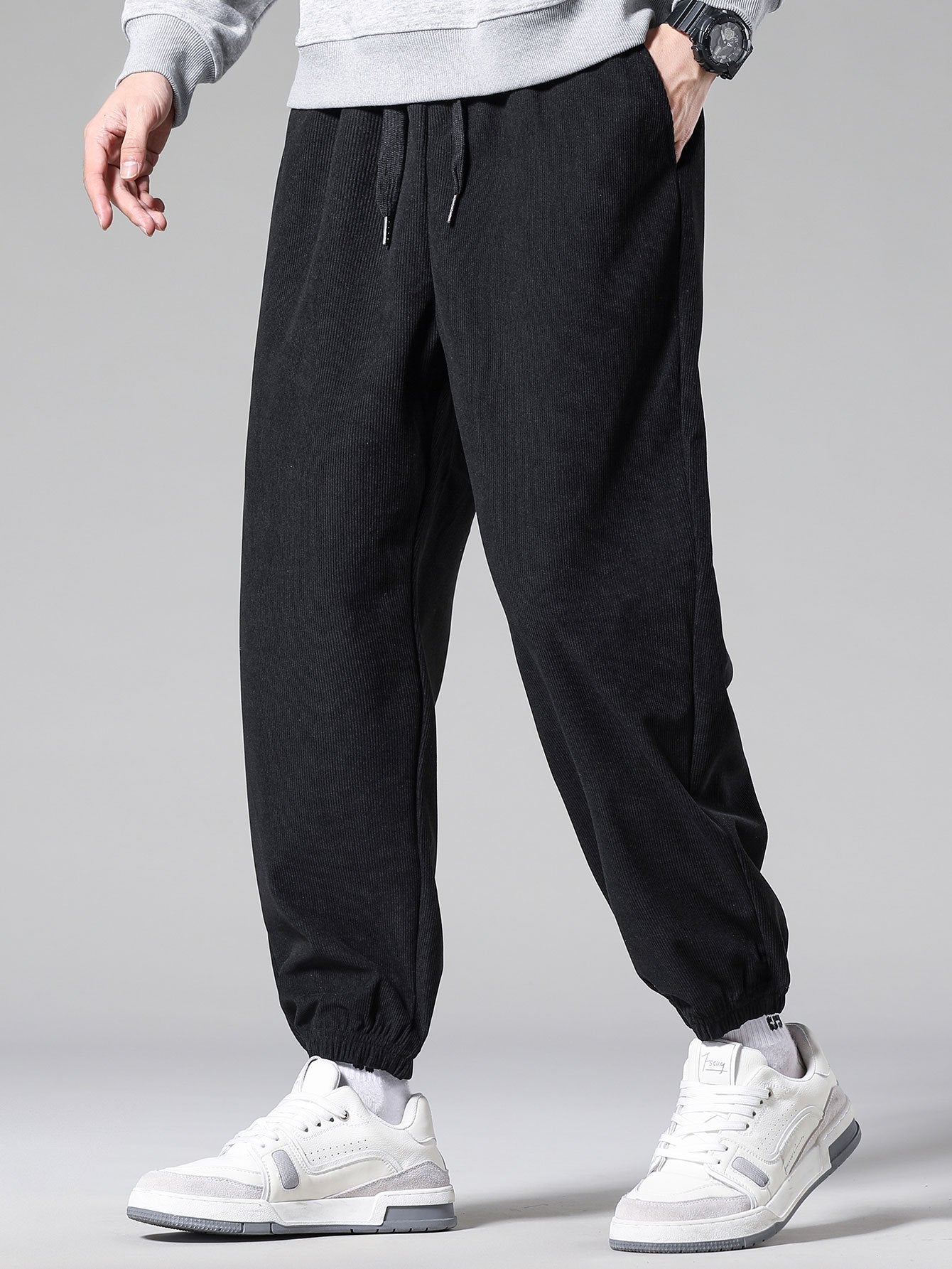 Pantalon de survêtement en velours côtelé avec cordon de serrage pour homme