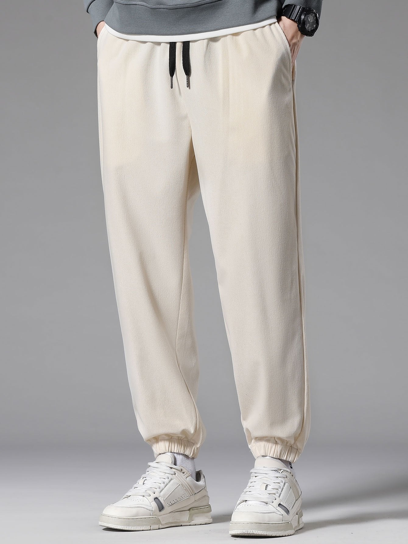 Pantalon de survêtement en velours côtelé avec cordon de serrage pour homme
