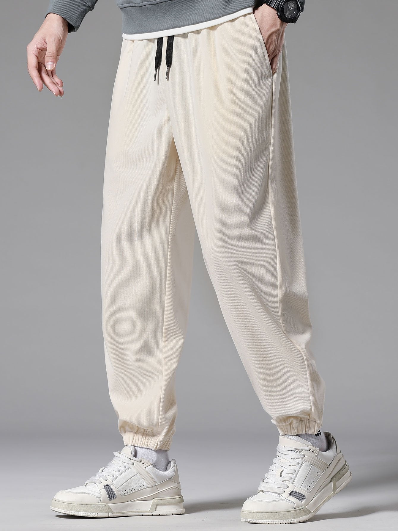 Pantalon de survêtement en velours côtelé avec cordon de serrage pour homme