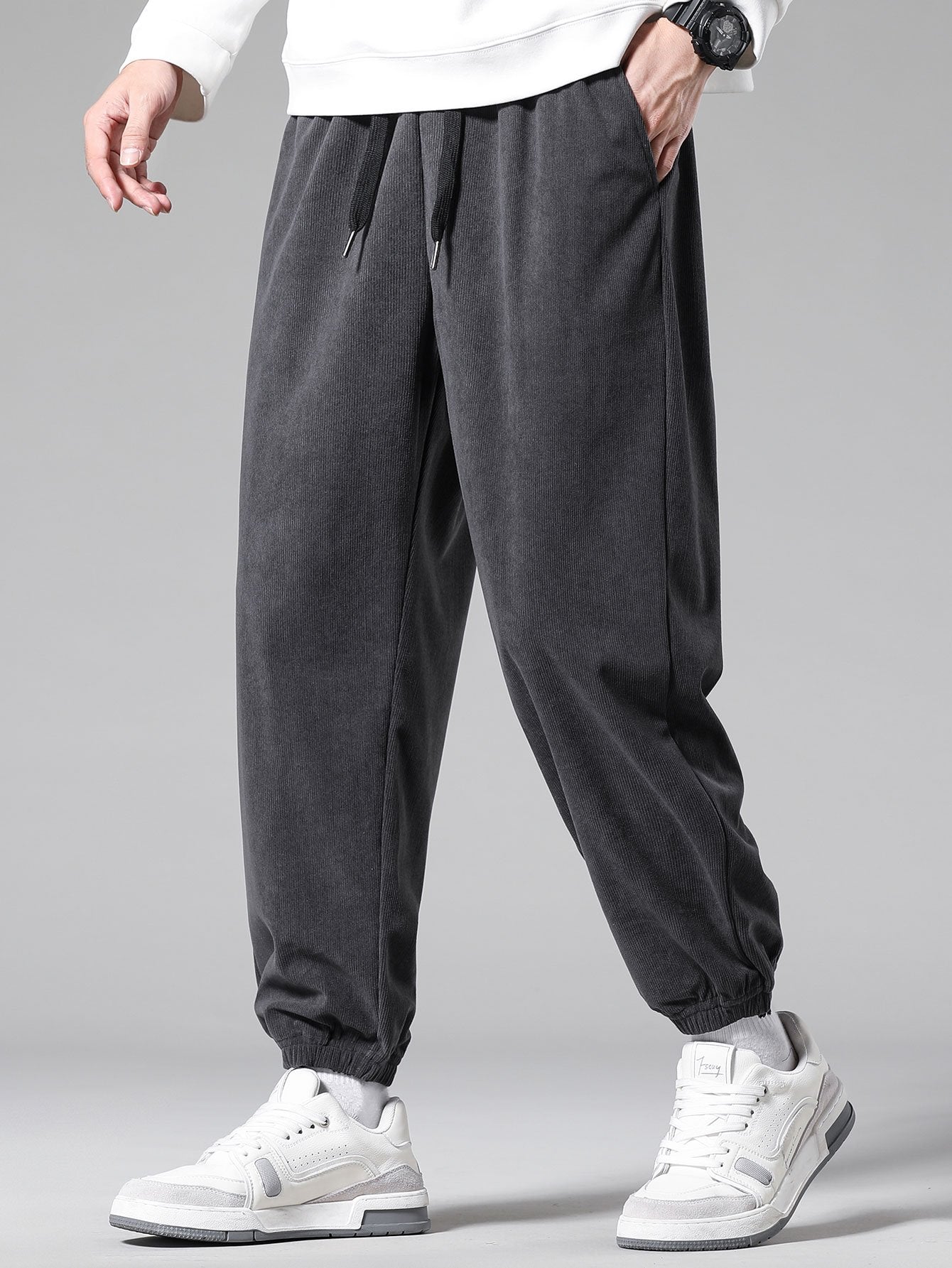 Pantalon de survêtement en velours côtelé avec cordon de serrage pour homme