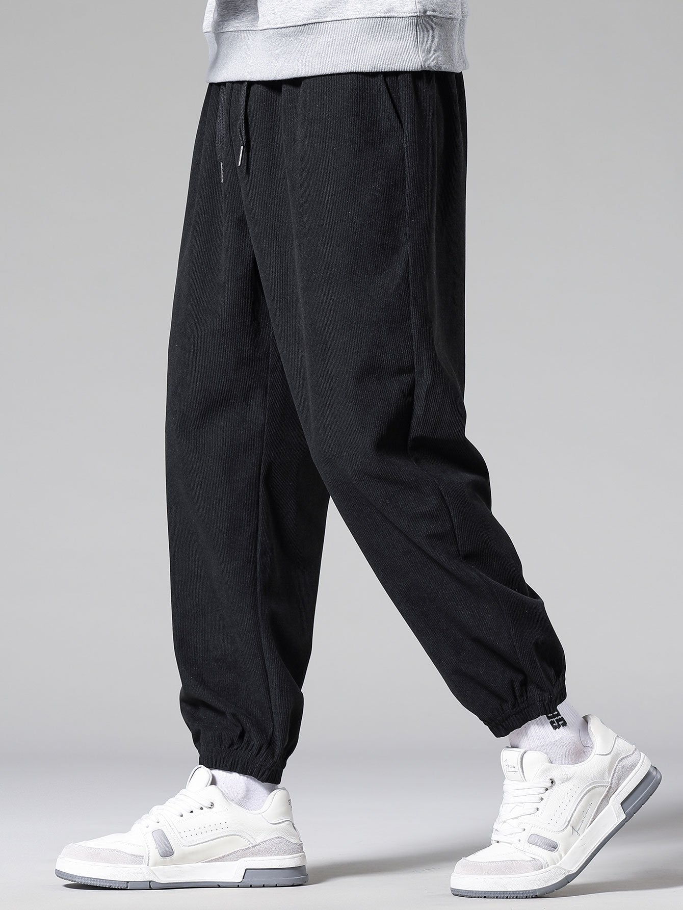 Pantalon de survêtement en velours côtelé avec cordon de serrage pour homme