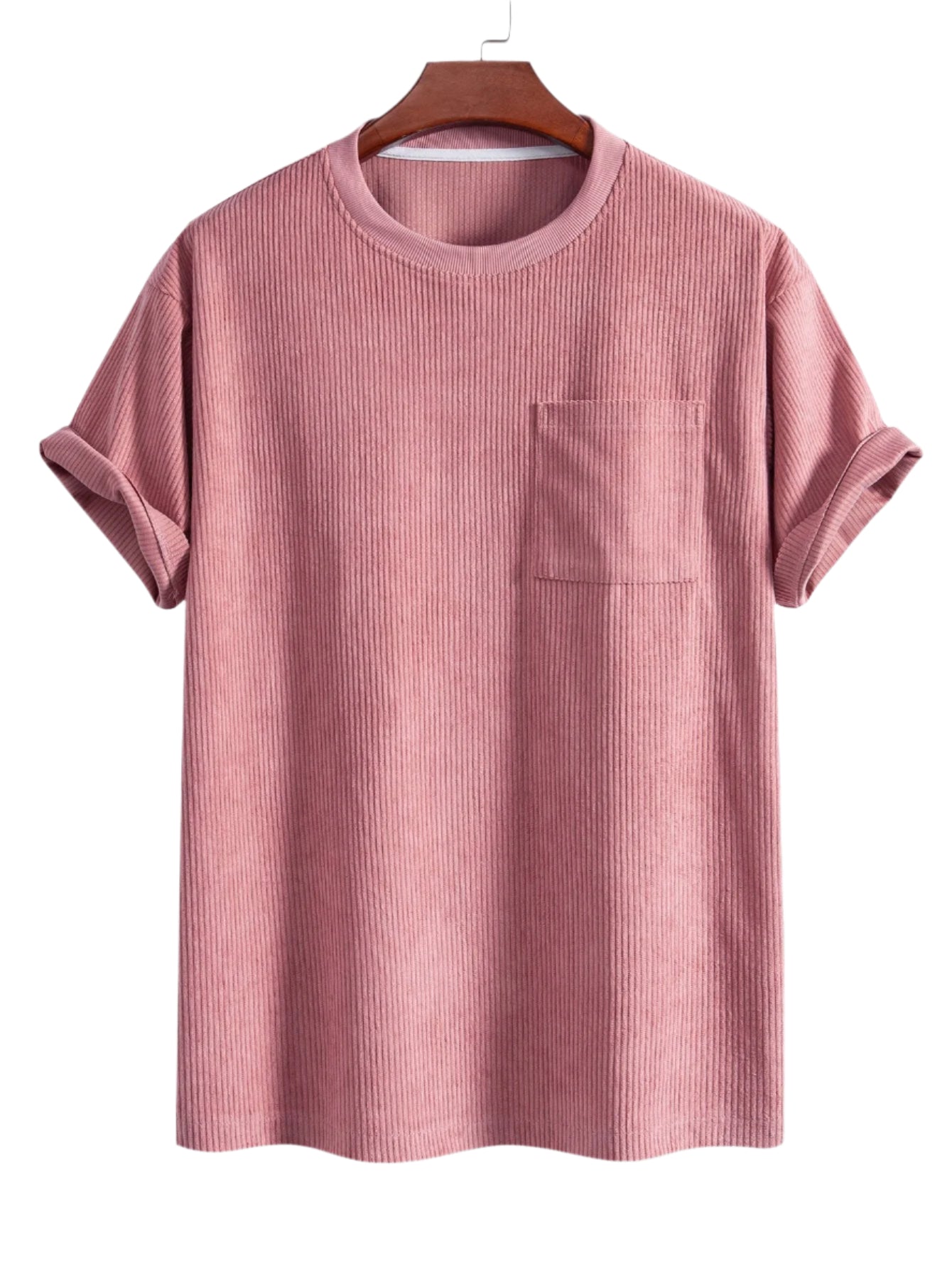 T-shirt oversize en velours côtelé avec poche – Coupe décontractée