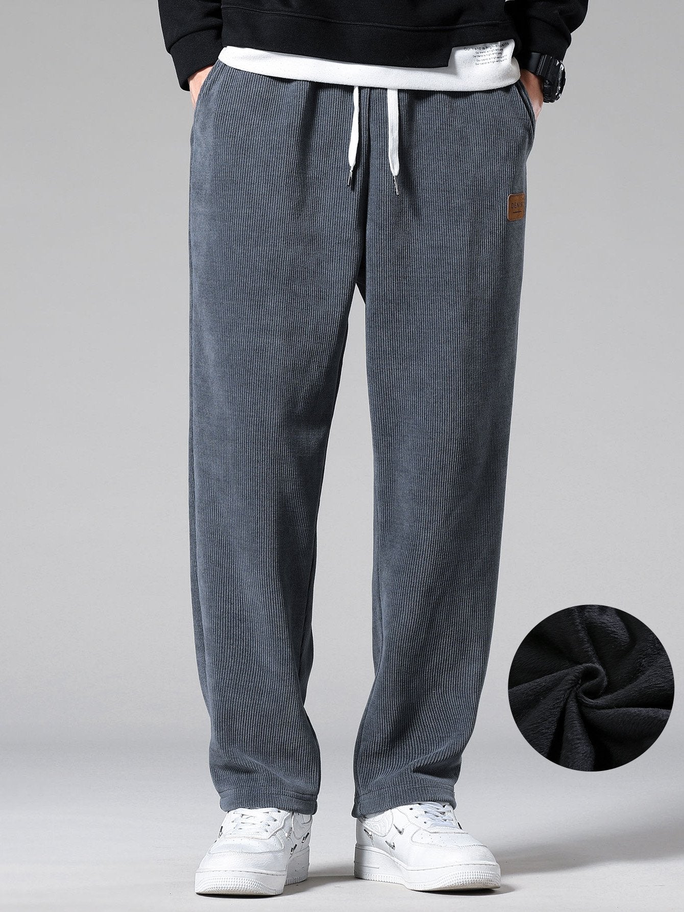 Pantalon élégant en velours côtelé à jambe droite doublé polaire pour homme