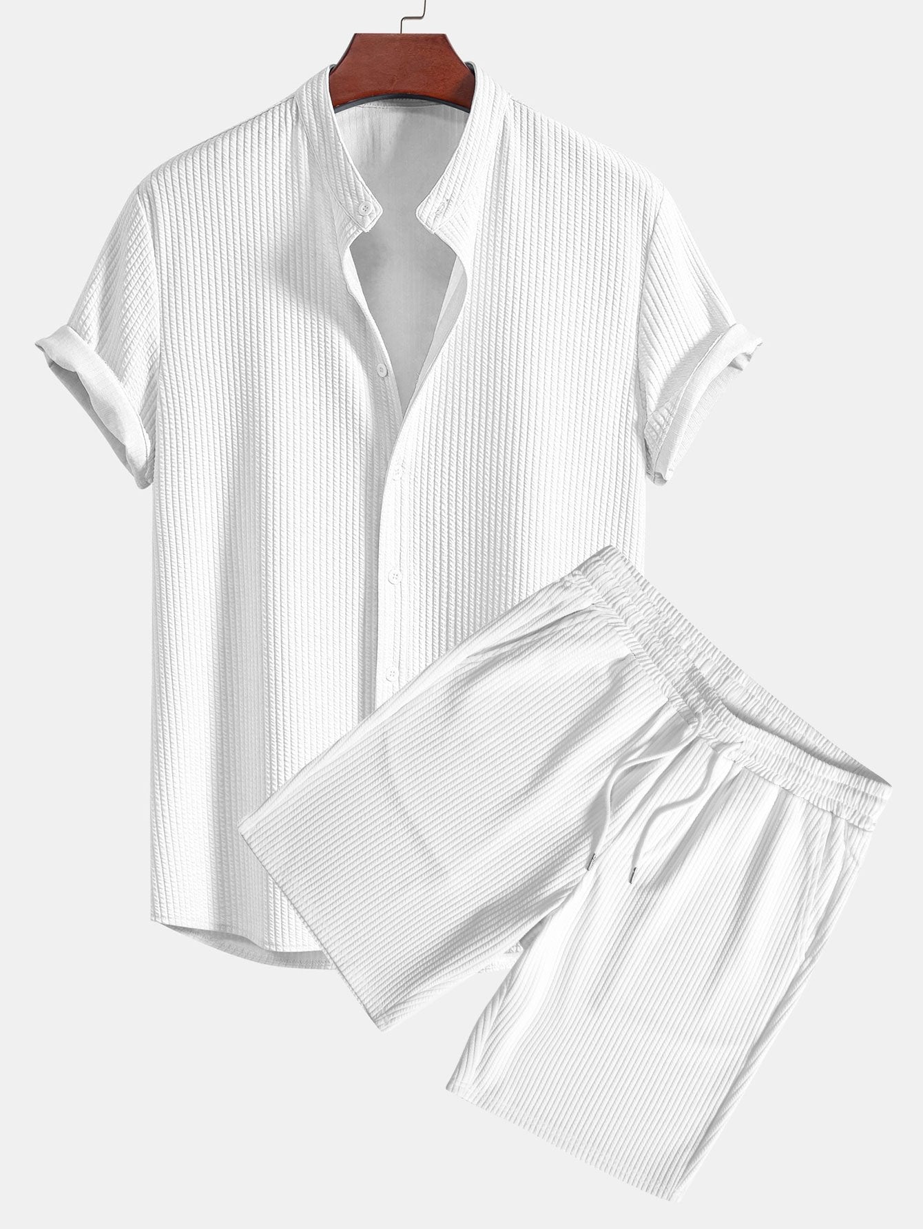 Côtelé coupe ajustée chemise à col montant et short à cordon de serrage deux ensembles
