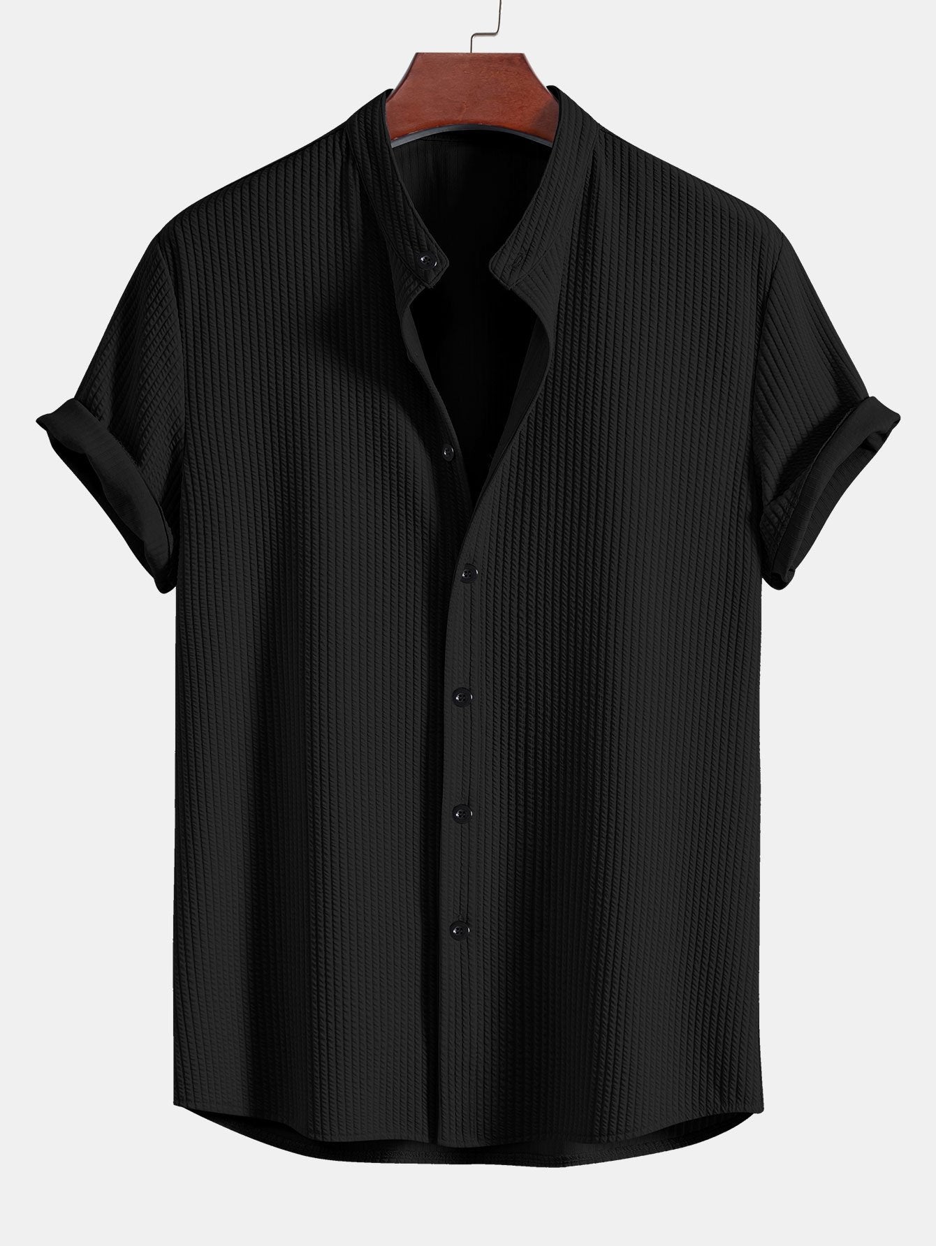 Côtelé coupe ajustée chemise à col montant et short à cordon de serrage deux ensembles