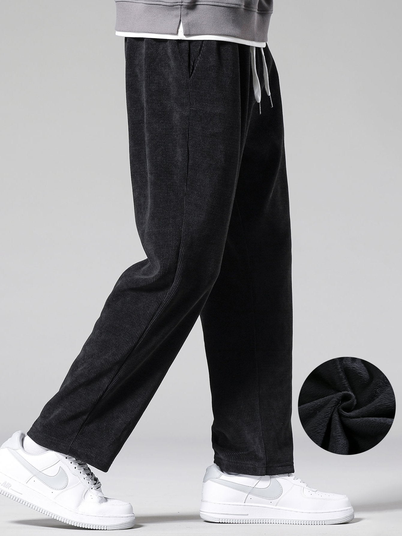 Pantalon élégant en velours côtelé à jambe droite doublé polaire pour homme