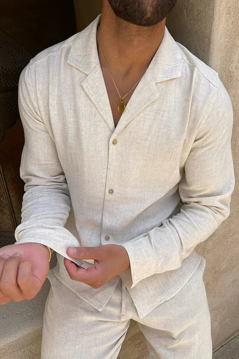 Ensemble Homme Décontracté, Chemise Col Cubain et Pantalon Léger, Style Estival Chic