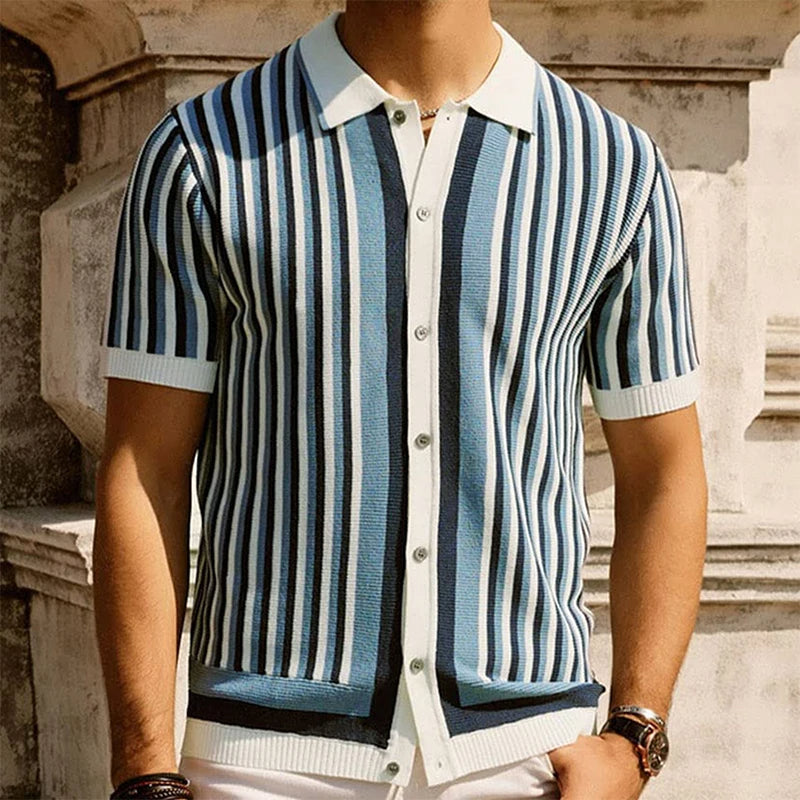 Polo en polyester à rayures verticales – Chemise business respirante pour homme