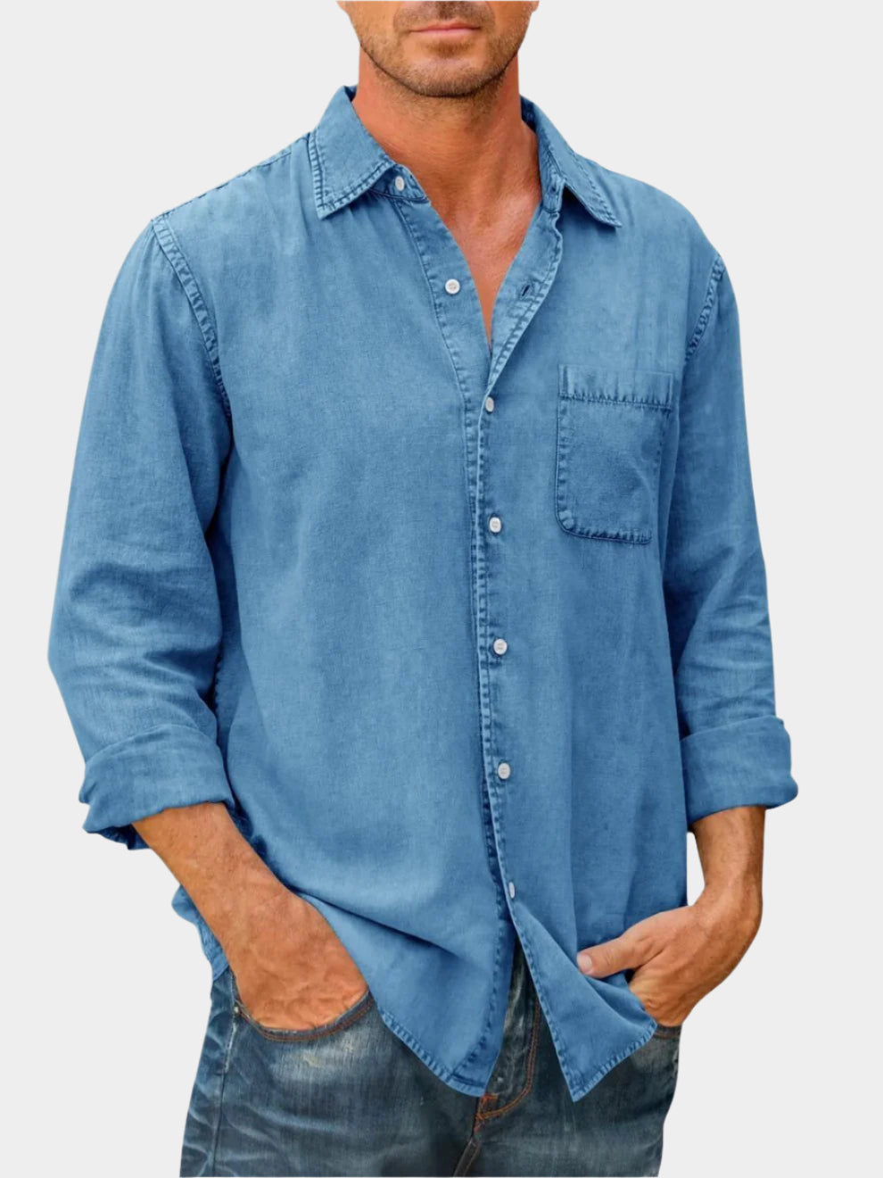 Chemise boutonnée décontractée à manches longues pour homme