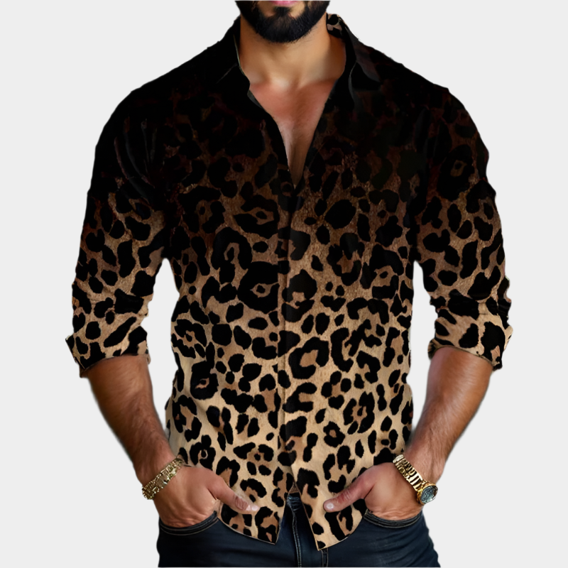 Chemise boutonnée à manches longues et imprimé léopard dégradé pour homme