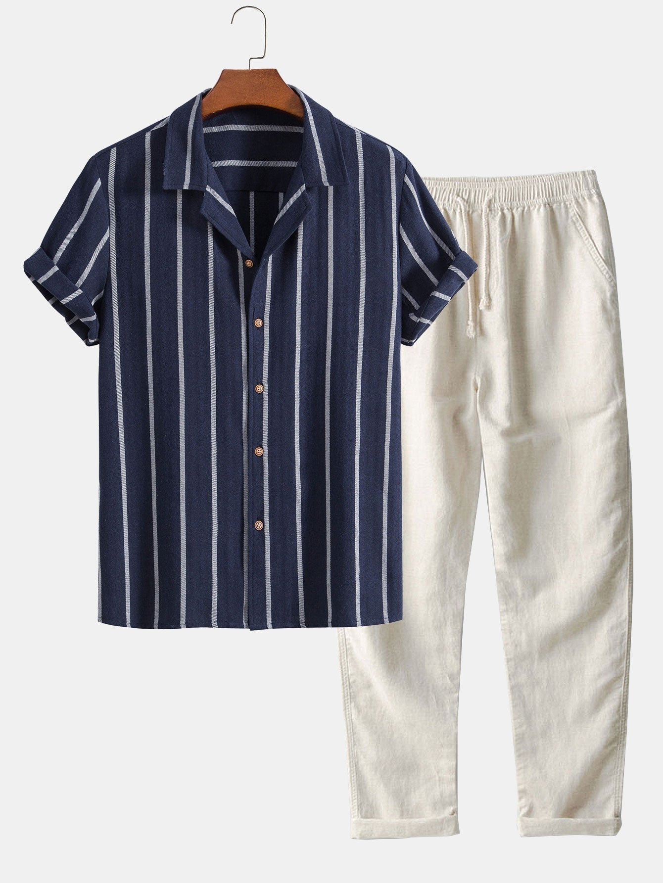 Ensemble à manches courtes pour homme – Tenue d'été légère en lin