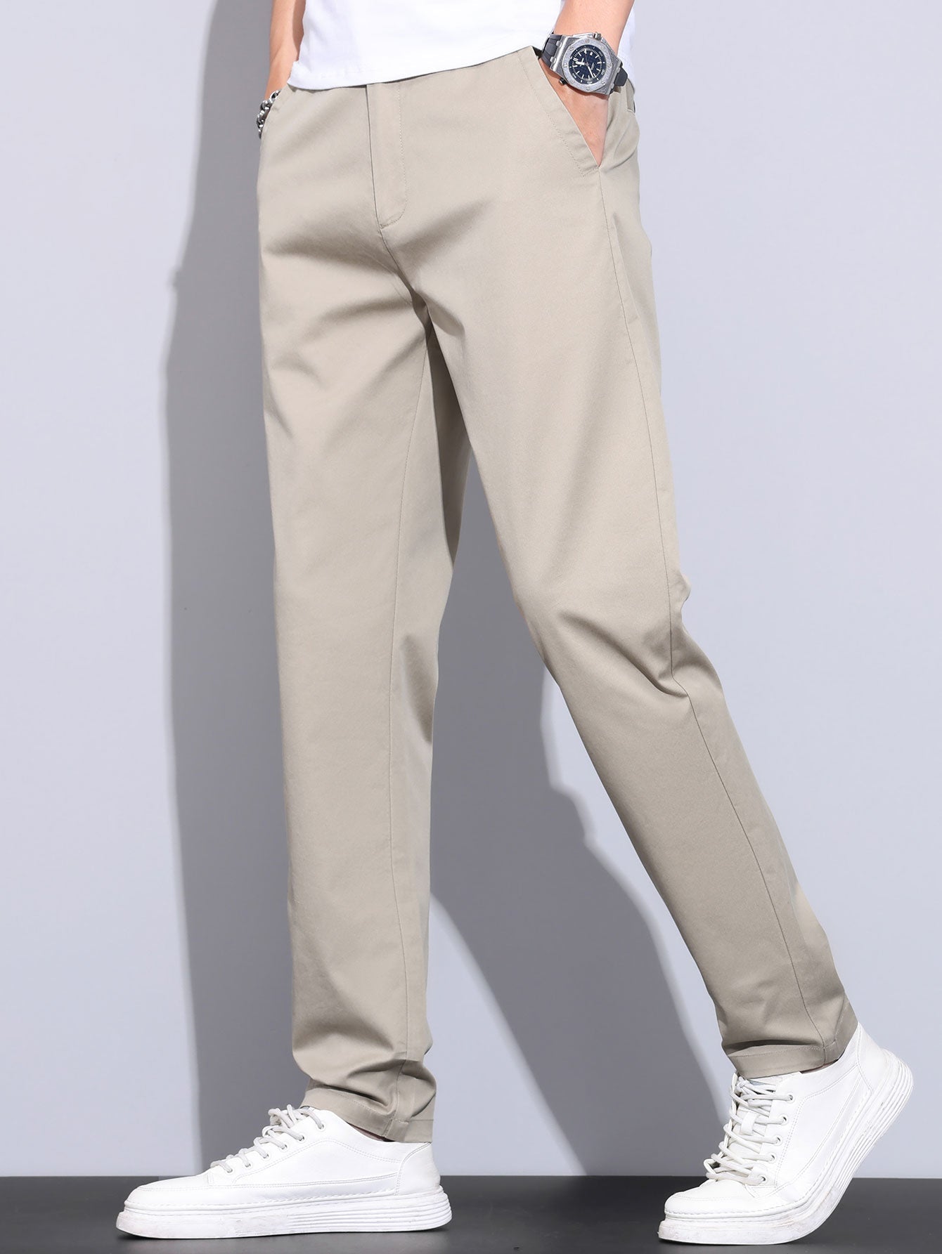 Pantalon droit à taille élastique élégant et classique pour homme