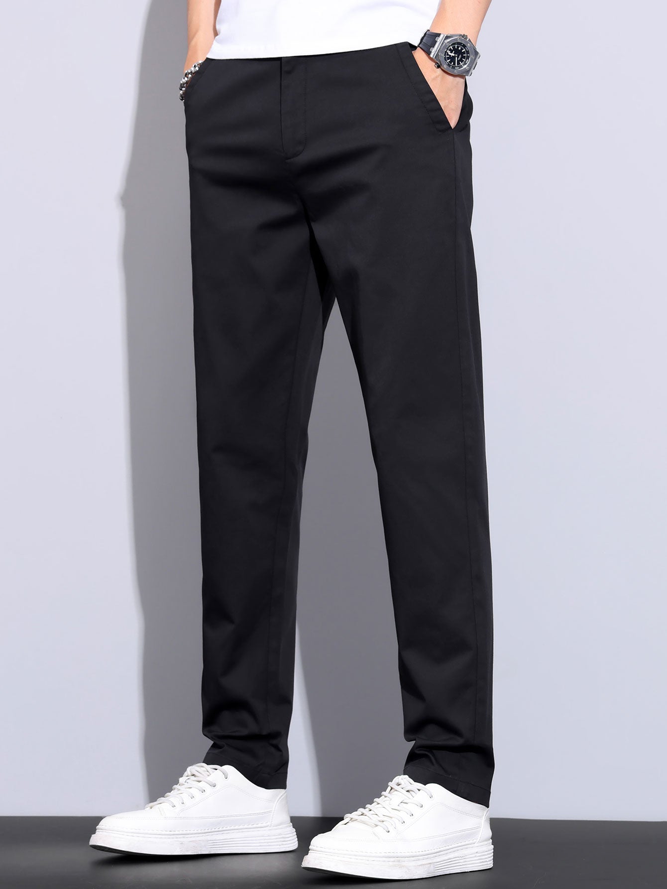 Pantalon droit à taille élastique élégant et classique pour homme