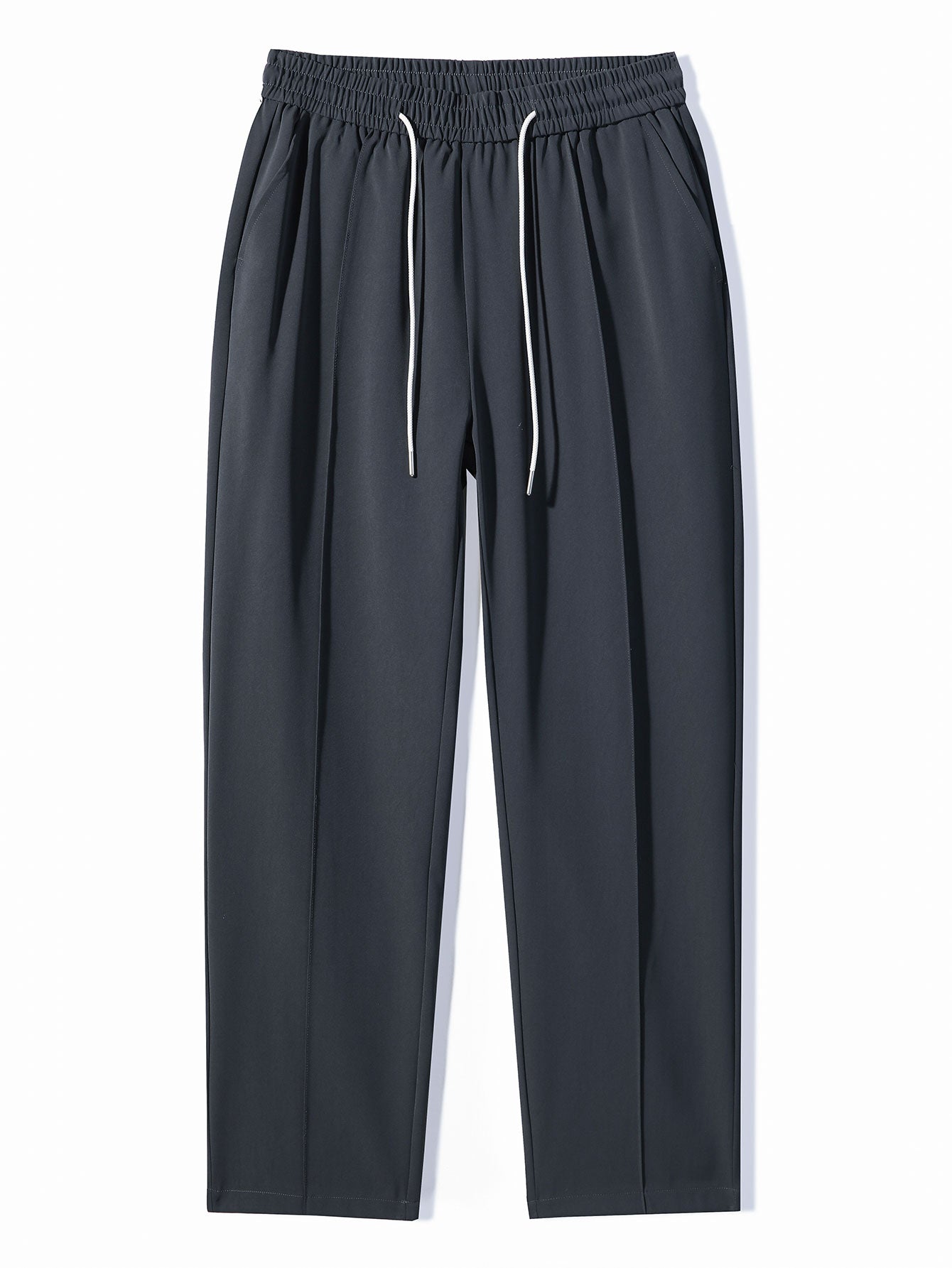 Pantalon droit élégant à simple pli et cordon de serrage pour homme