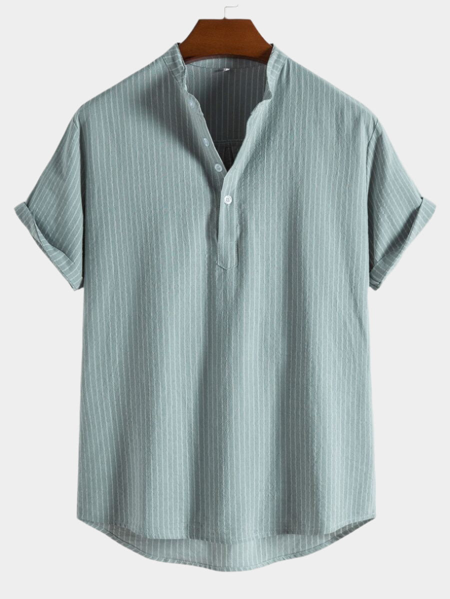 Chemise boutonnée à manches courtes et rayures en lin pour homme