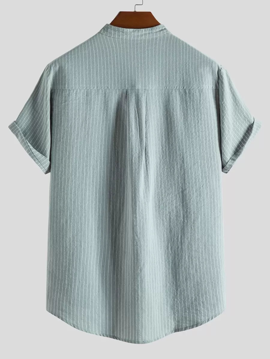 Chemise boutonnée à manches courtes et rayures en lin pour homme