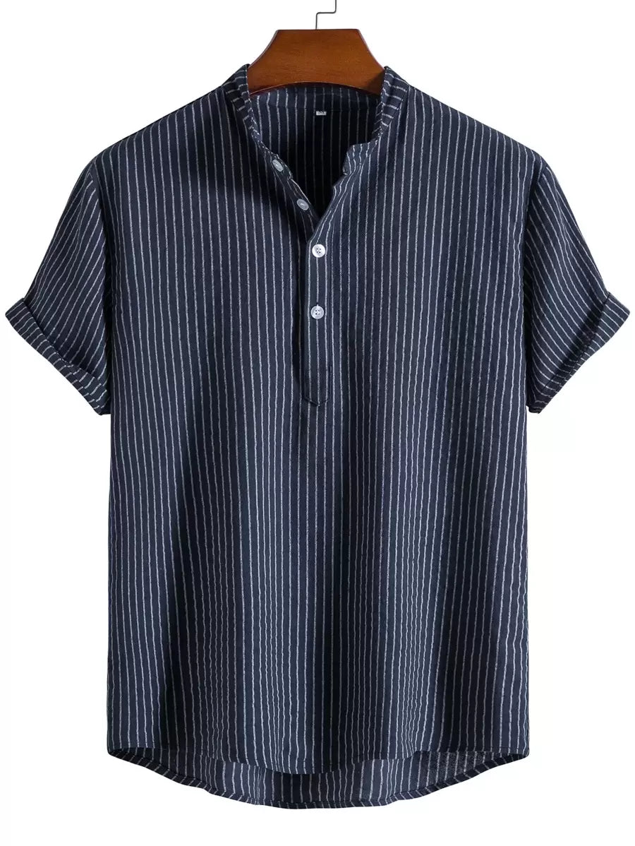 Chemise boutonnée à manches courtes et rayures en lin pour homme