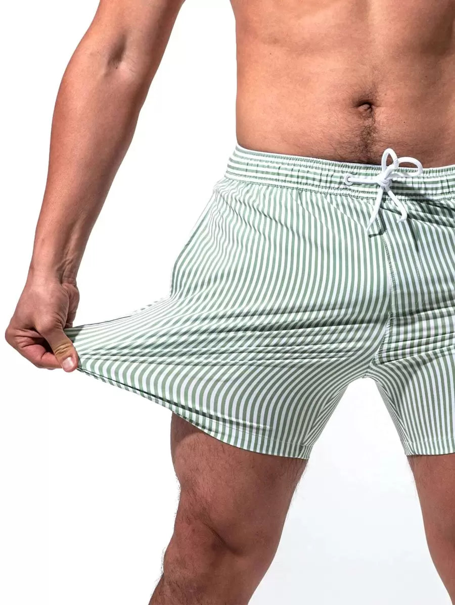 Short décontracté à taille élastique et rayures – Short à cordon pour homme