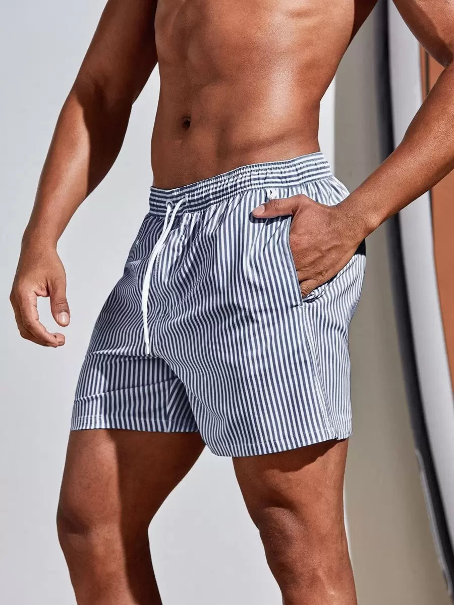 Short décontracté à taille élastique et rayures – Short à cordon pour homme