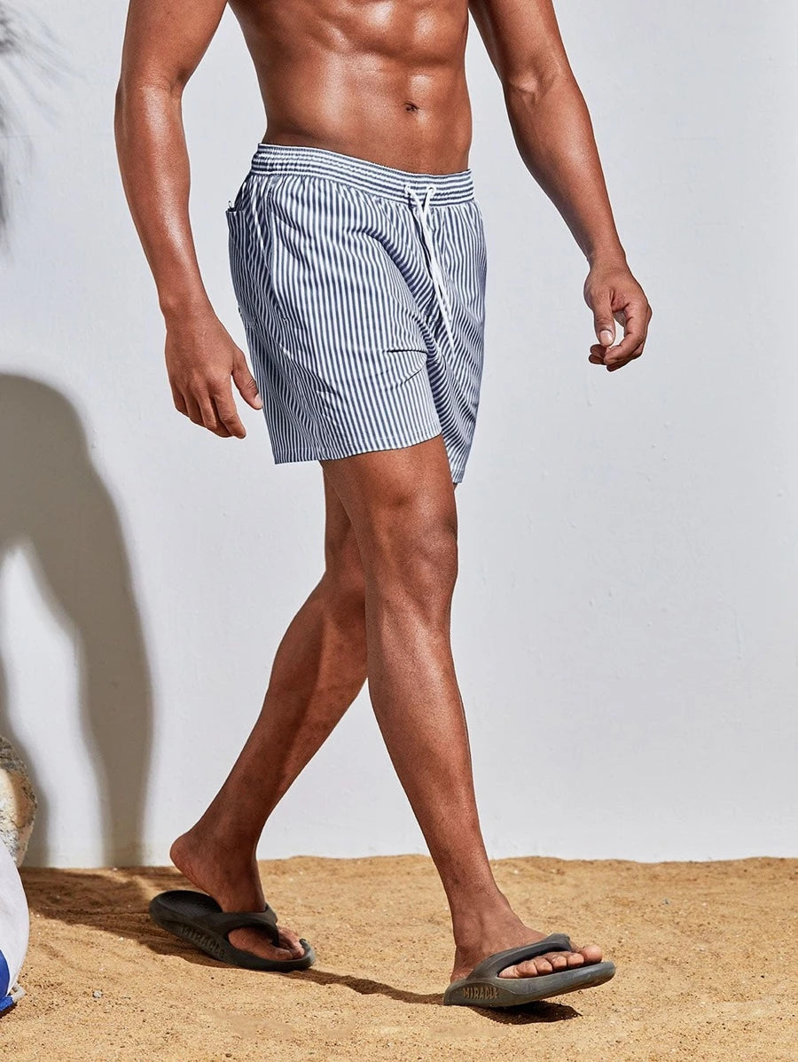 Short décontracté à taille élastique et rayures – Short à cordon pour homme