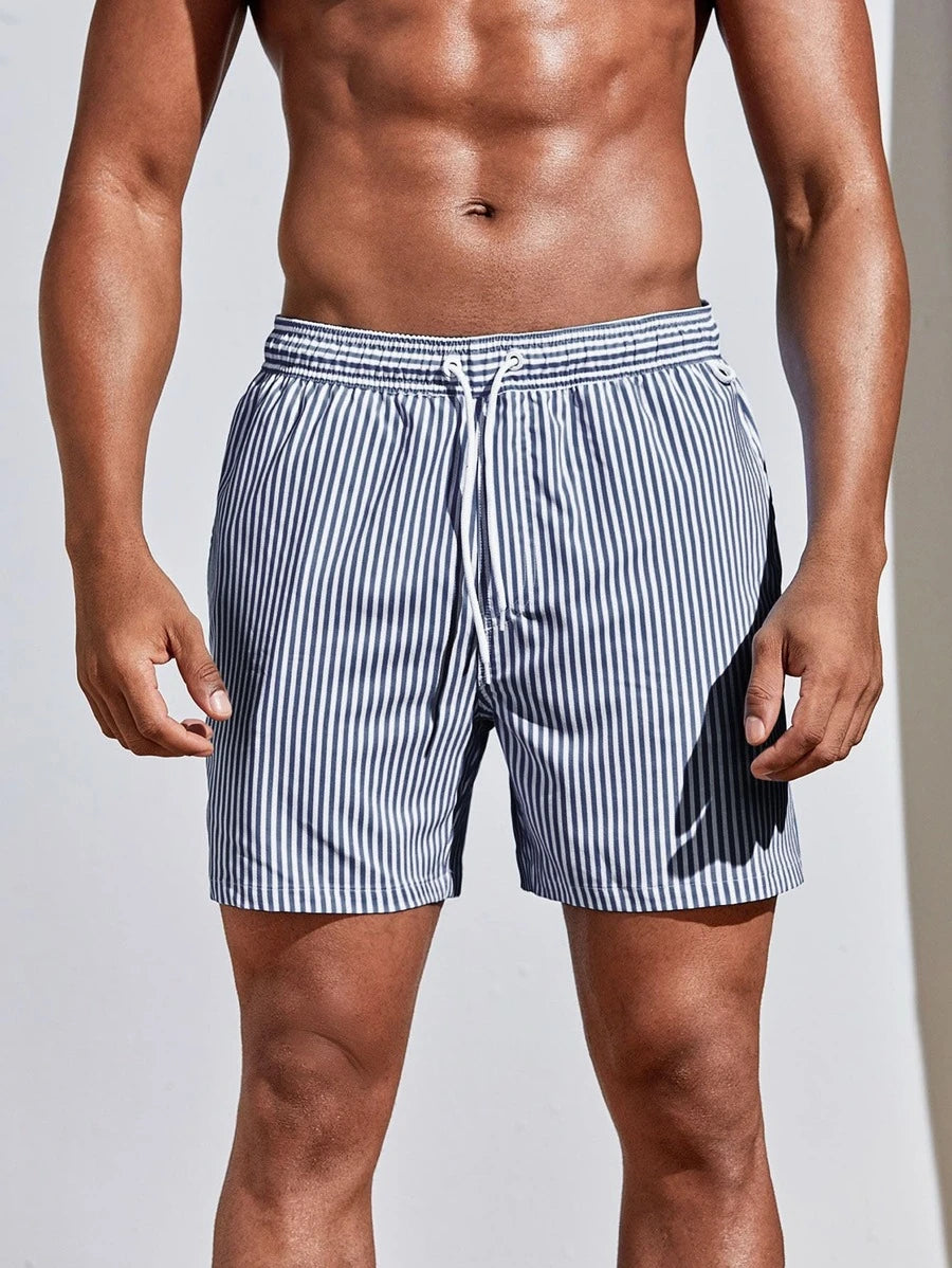 Short décontracté à taille élastique et rayures – Short à cordon pour homme