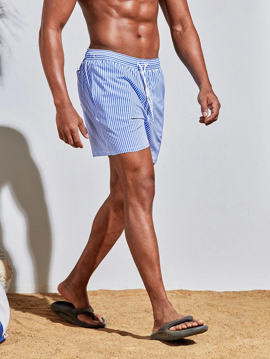 Short décontracté à taille élastique et rayures – Short à cordon pour homme