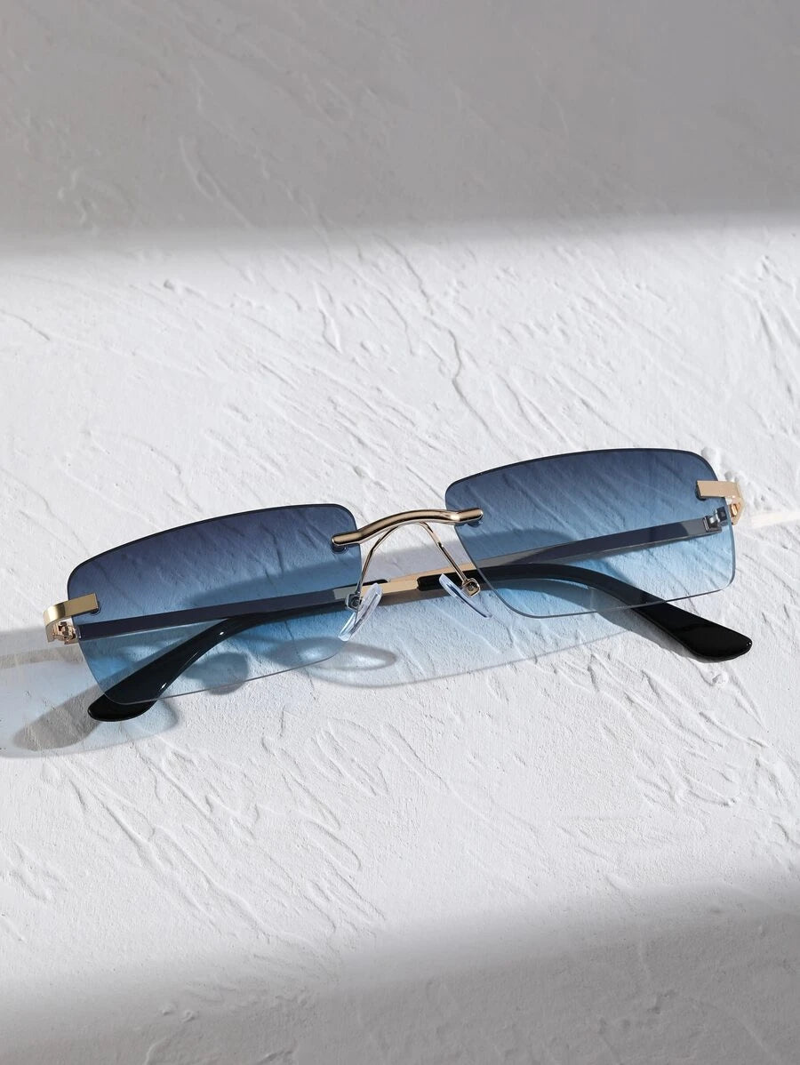 Lunettes de soleil rétro carrées sans monture pour hommes