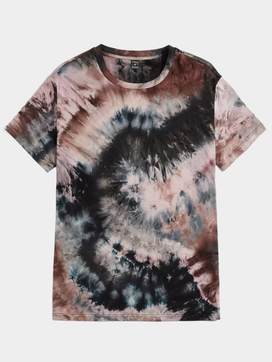 Chemise à col rond tie-dye manches courtes style vintage décontracté