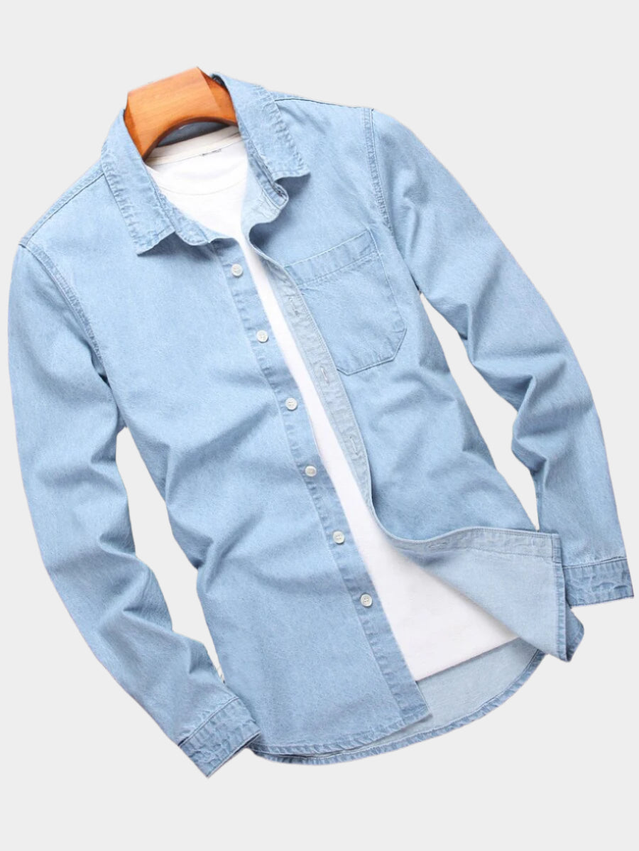 Chemise en jean unie à manches longues et boutons pour homme
