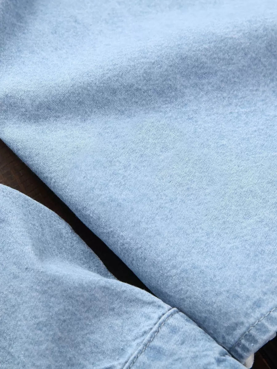 Chemise en jean unie à manches longues et boutons pour homme
