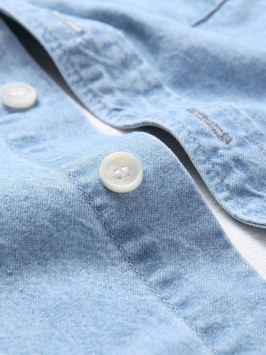 Chemise en jean unie à manches longues et boutons pour homme