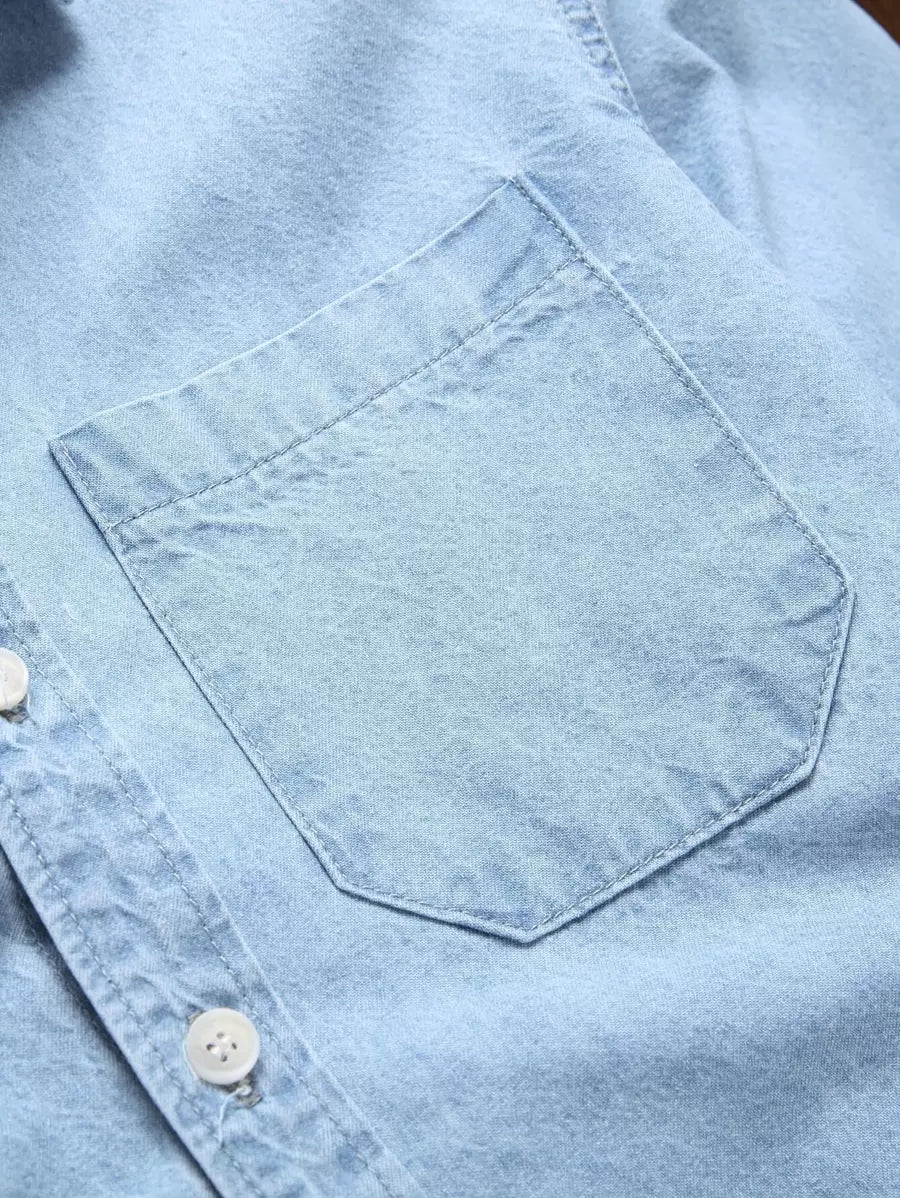 Chemise en jean unie à manches longues et boutons pour homme